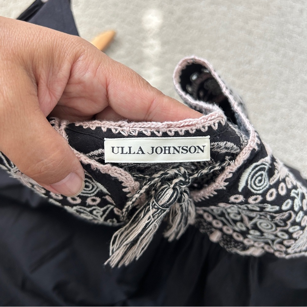 Ulla Johnson Mini Dress 2 Shift Long Sleeves Tasseled Embroidered Mira Black - Picture 7 of 11